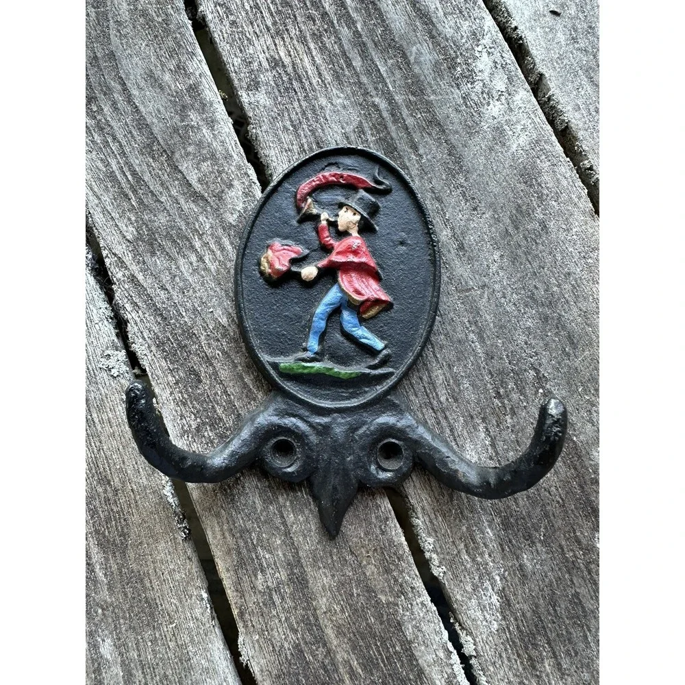 2 Vintage Cast Iron FA Philadelphia Fire Assn Parade 1776 Double Wall Coat Hooks